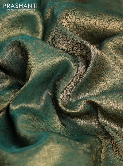 Banarasi semi crepe saree green with allover zari woven brocade weaves and lace work border