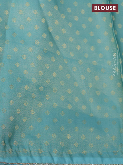 Banarasi semi crepe saree teal blue shade with allover zari woven brocade weaves and lace work border