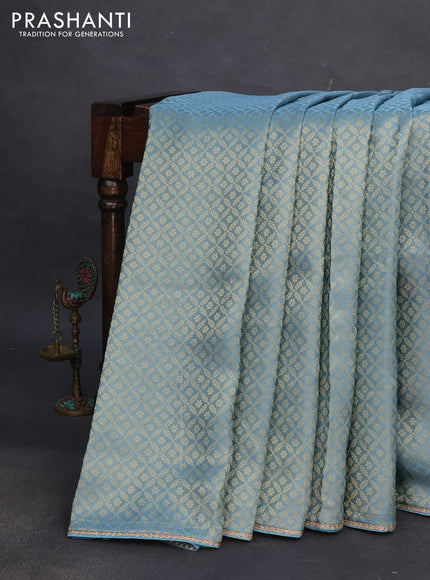 Banarasi semi crepe saree light blue with allover zari woven brocade weaves and lace work border