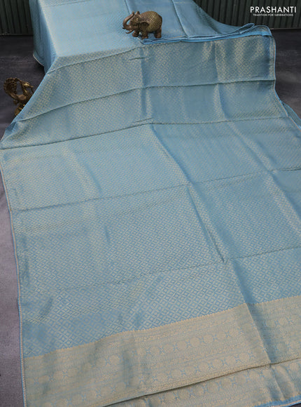 Banarasi semi crepe saree light blue with allover zari woven brocade weaves and lace work border