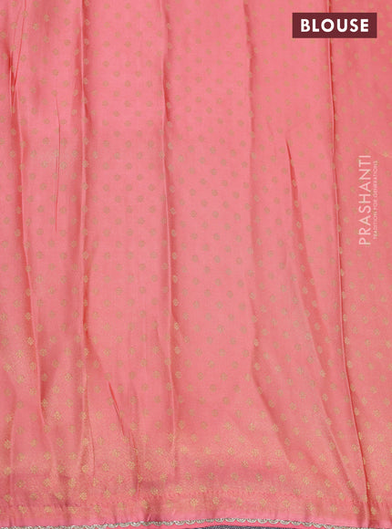 Banarasi semi crepe saree peach pink with allover zari woven brocade weaves and lace work border