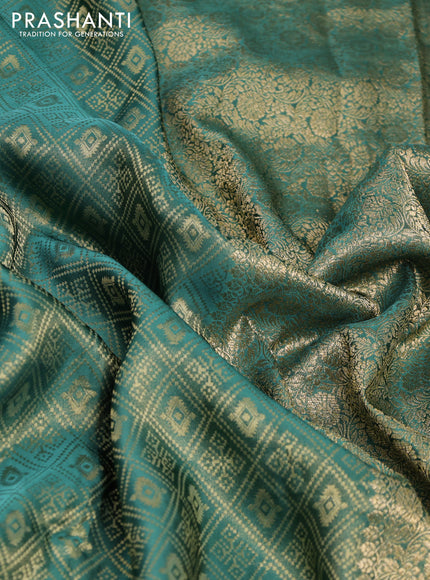 Banarasi semi crepe saree green with allover zari woven brocade weaves and lace work border