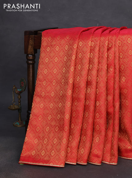Banarasi semi crepe saree red with allover zari woven brocade weaves and lace work border