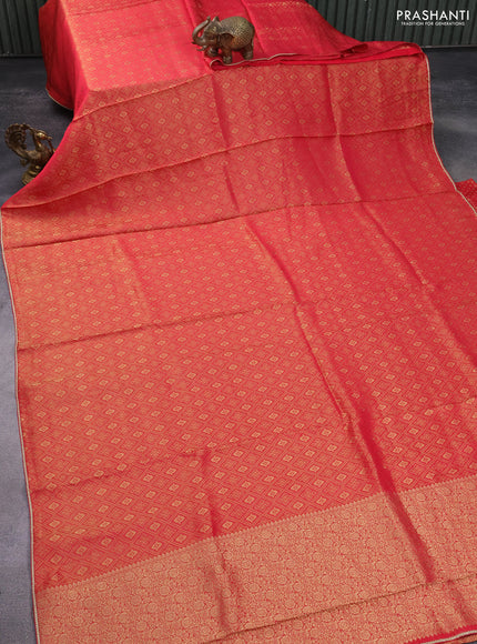 Banarasi semi crepe saree red with allover zari woven brocade weaves and lace work border