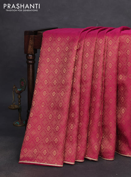 Banarasi semi crepe saree pink with allover zari woven brocade weaves and lace work border