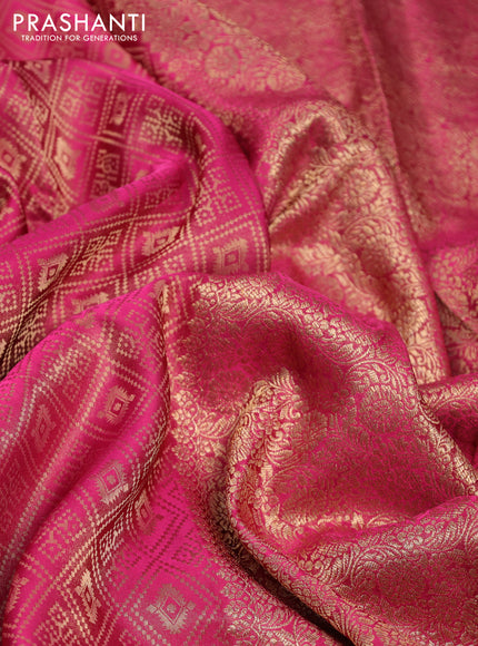 Banarasi semi crepe saree pink with allover zari woven brocade weaves and lace work border