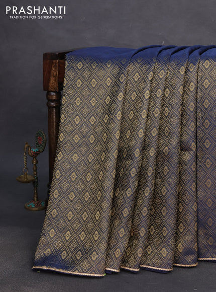 Banarasi semi crepe saree peacock blue with allover zari woven brocade weaves and lace work border