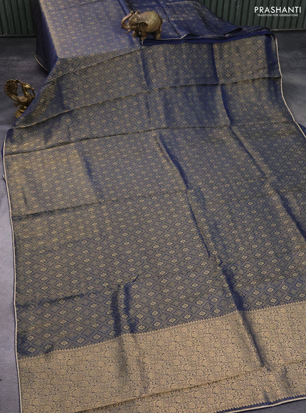 Banarasi semi crepe saree peacock blue with allover zari woven brocade weaves and lace work border
