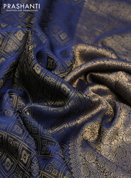 Banarasi semi crepe saree peacock blue with allover zari woven brocade weaves and lace work border