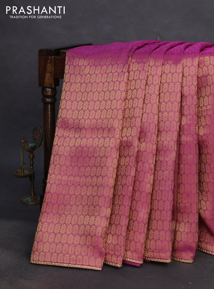 Banarasi semi crepe saree purple with allover zari woven brocade weaves and lace work border