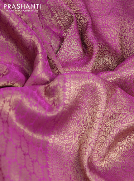Banarasi semi crepe saree purple with allover zari woven brocade weaves and lace work border