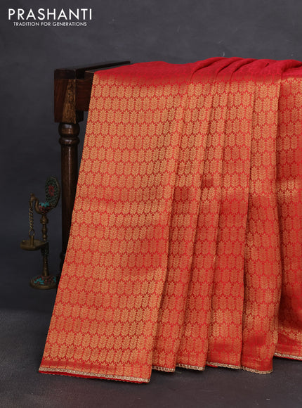 Banarasi semi crepe saree red with allover zari woven brocade weaves and lace work border