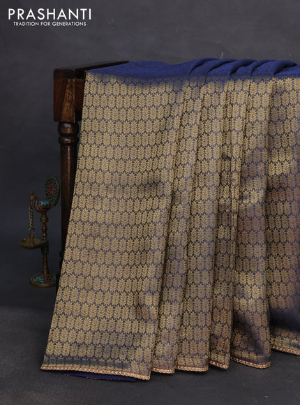 Banarasi semi crepe saree peacock blue with allover zari woven brocade weaves and lace work border