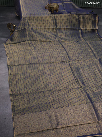 Banarasi semi crepe saree peacock blue with allover zari woven brocade weaves and lace work border