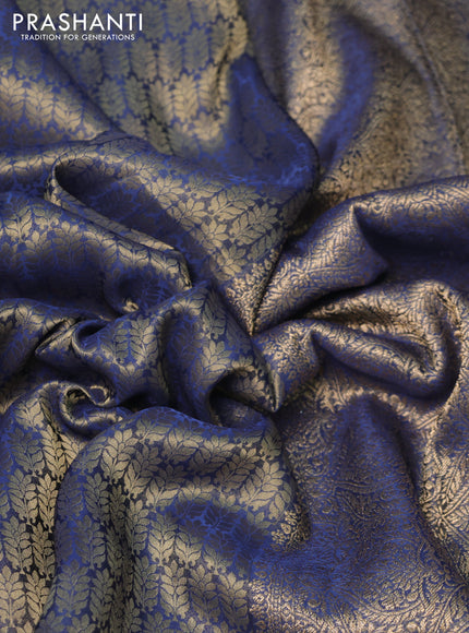 Banarasi semi crepe saree peacock blue with allover zari woven brocade weaves and lace work border