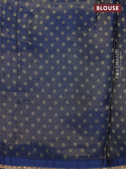 Banarasi semi crepe saree peacock blue with allover zari woven brocade weaves and lace work border