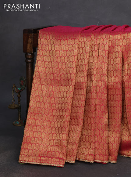 Banarasi semi crepe saree pink with allover zari woven brocade weaves and lace work border