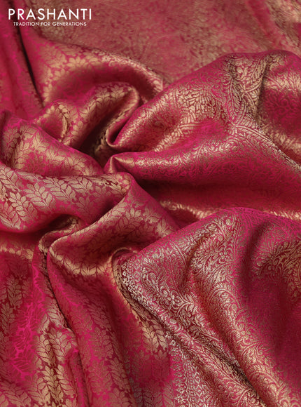 Banarasi semi crepe saree pink with allover zari woven brocade weaves and lace work border