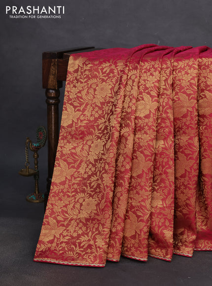 Banarasi semi crepe saree pink with allover zari woven brocade weaves and lace work border