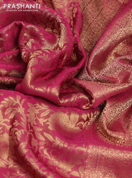Banarasi semi crepe saree pink with allover zari woven brocade weaves and lace work border