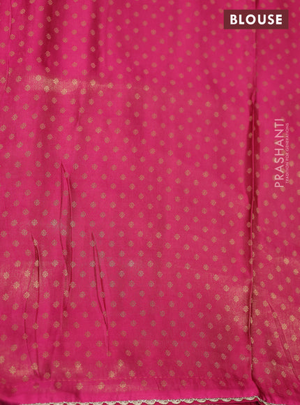 Banarasi semi crepe saree pink with allover zari woven brocade weaves and lace work border
