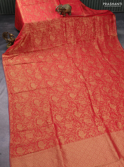 Banarasi semi crepe saree red with allover zari woven brocade weaves and lace work border