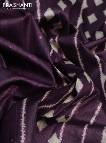 Semi tussar saree wine shade with allover mirror work and printed border