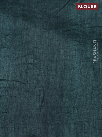 Semi tussar saree green shade with allover mirror work and printed border