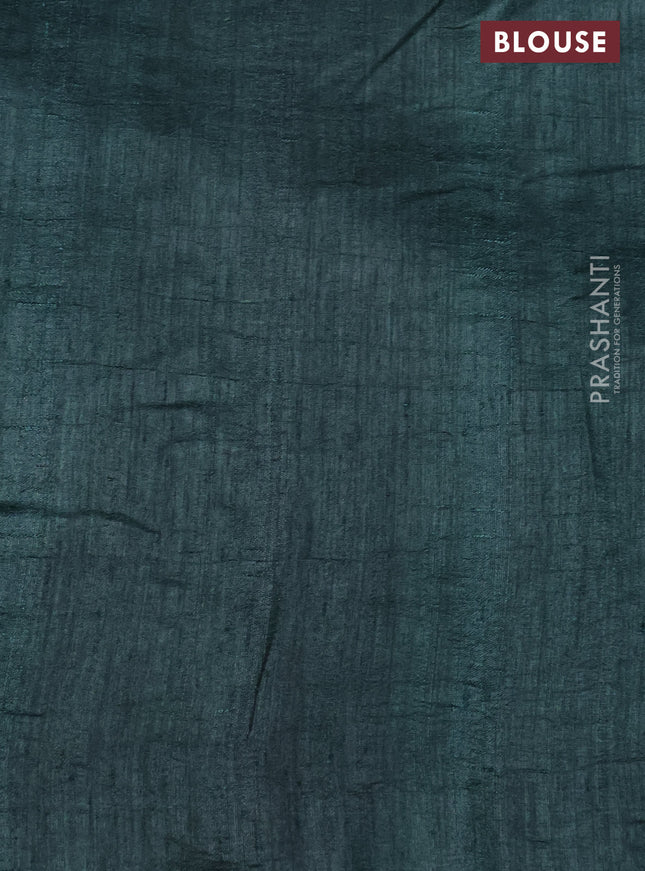 Semi tussar saree green shade with allover mirror work and printed border