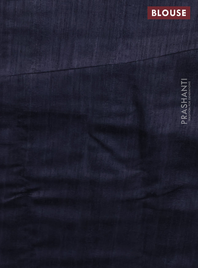 Semi tussar saree elephant grey with allover mirror work and printed border