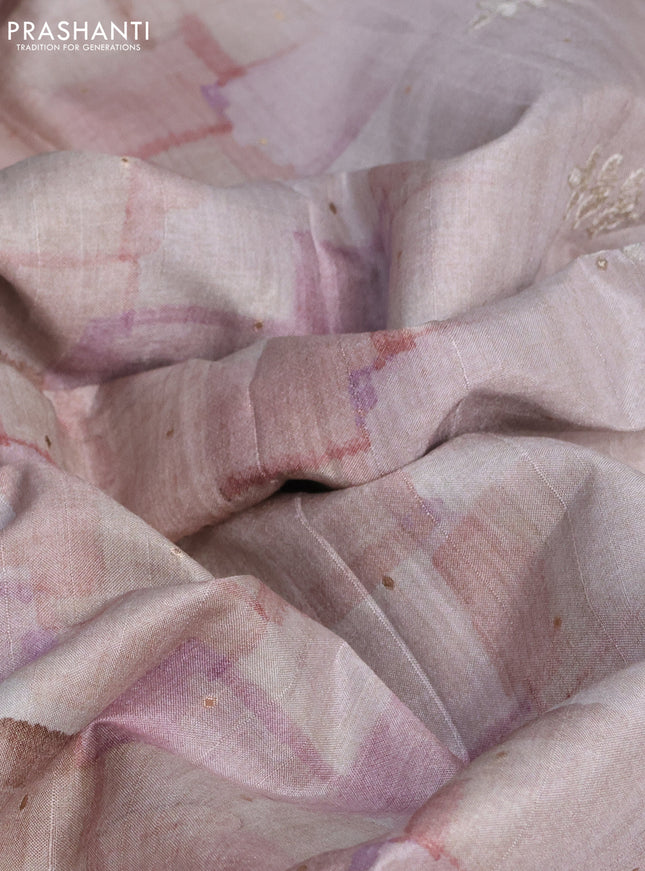 Semi tussar saree pastel shade with allover geometric prints and embroidery cut work border