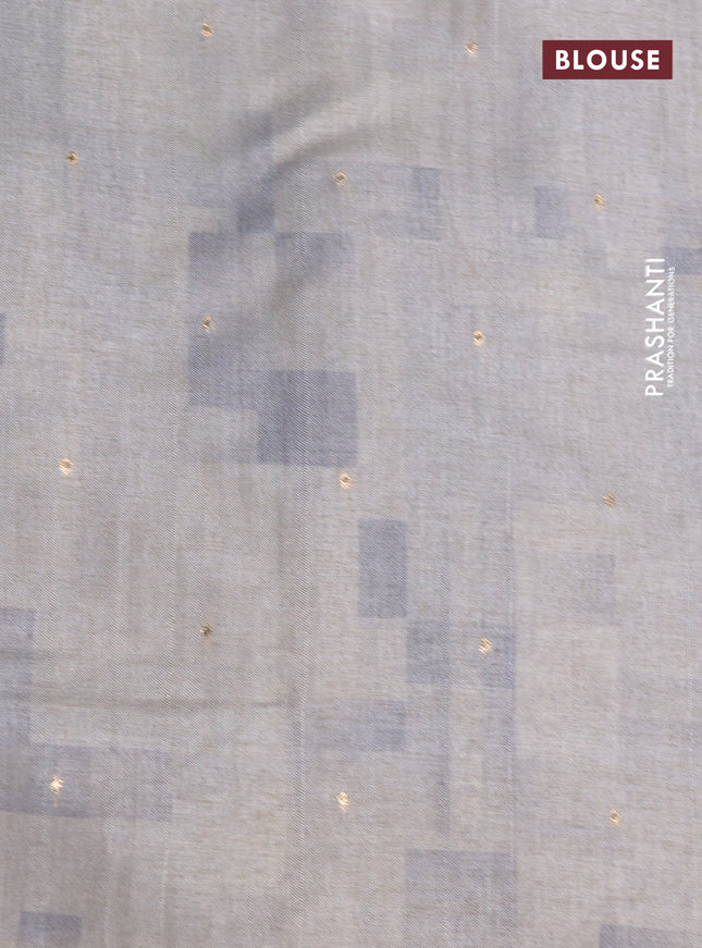 Semi tussar saree pastel grey with allover geometric prints and embroidery cut work border