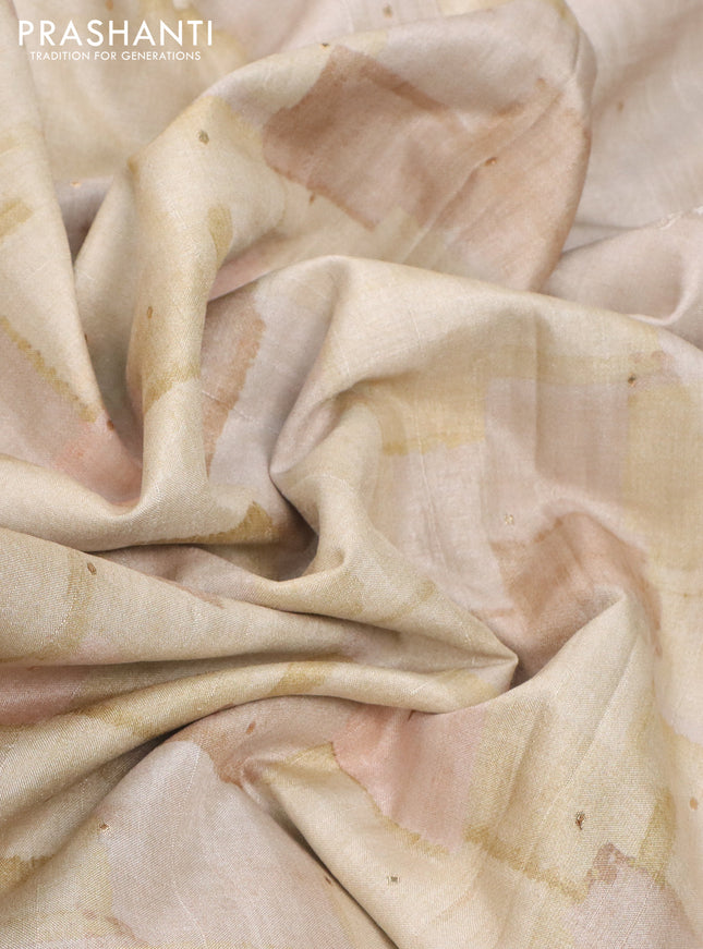 Semi tussar saree cream with allover geometric prints and embroidery cut work border