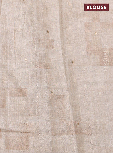 Semi tussar saree cream with allover geometric prints and embroidery cut work border
