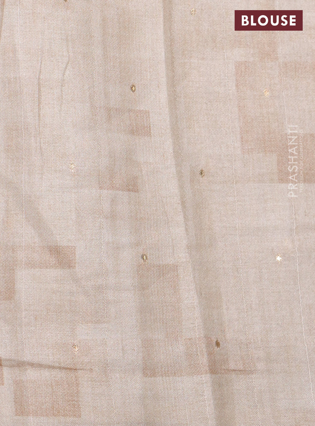 Semi tussar saree cream with allover geometric prints and embroidery cut work border