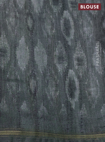 Semi tussar saree military green with floral prints and simple zari border