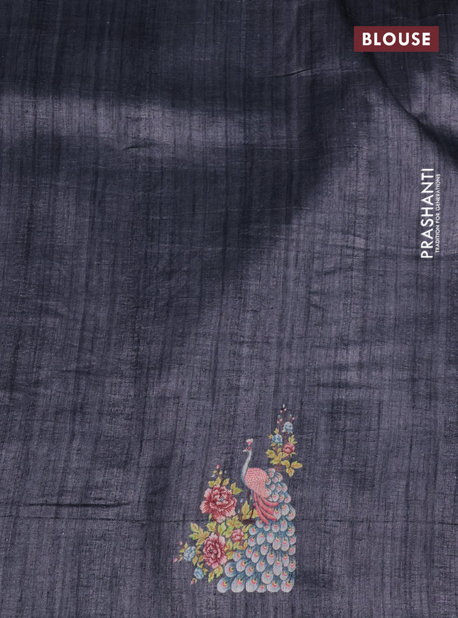 Semi tussar saree black with allover mirror work and simple border