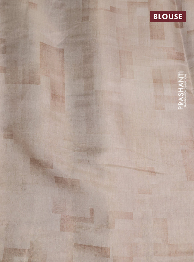 Semi tussar saree pale yellow and beige with allover geometric prints and embroidery cut work border