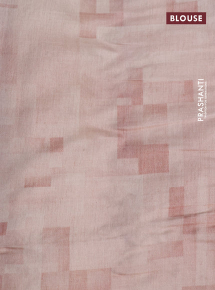 Semi tussar saree mild peach shade with allover geometric prints and embroidery cut work border