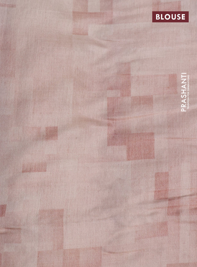 Semi tussar saree mild peach shade with allover geometric prints and embroidery cut work border