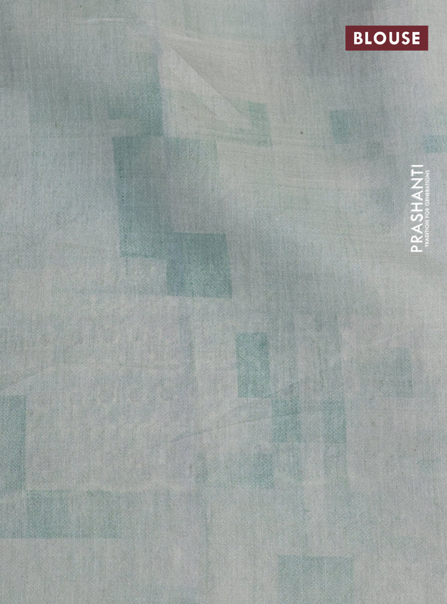 Semi tussar saree pastel green with allover geometric prints and embroidery cut work border