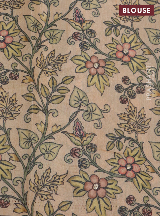 Semi tussar saree maroon and sandal with plain body and printed embroidery work border