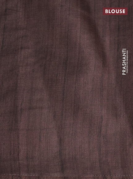 Semi tussar saree brown with embroidery & sequin work buttas and kalamkari printed border