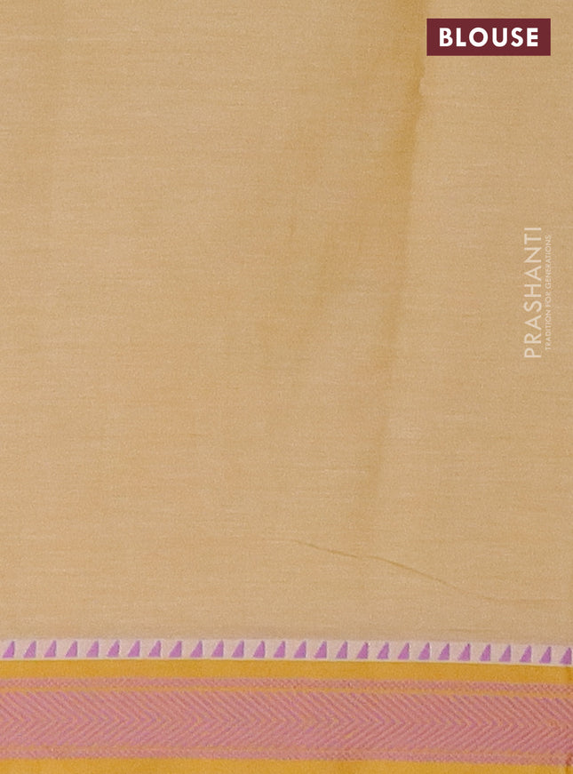 Mangalgiri cotton saree green and beige mustard yellow with allover prints and thread woven border