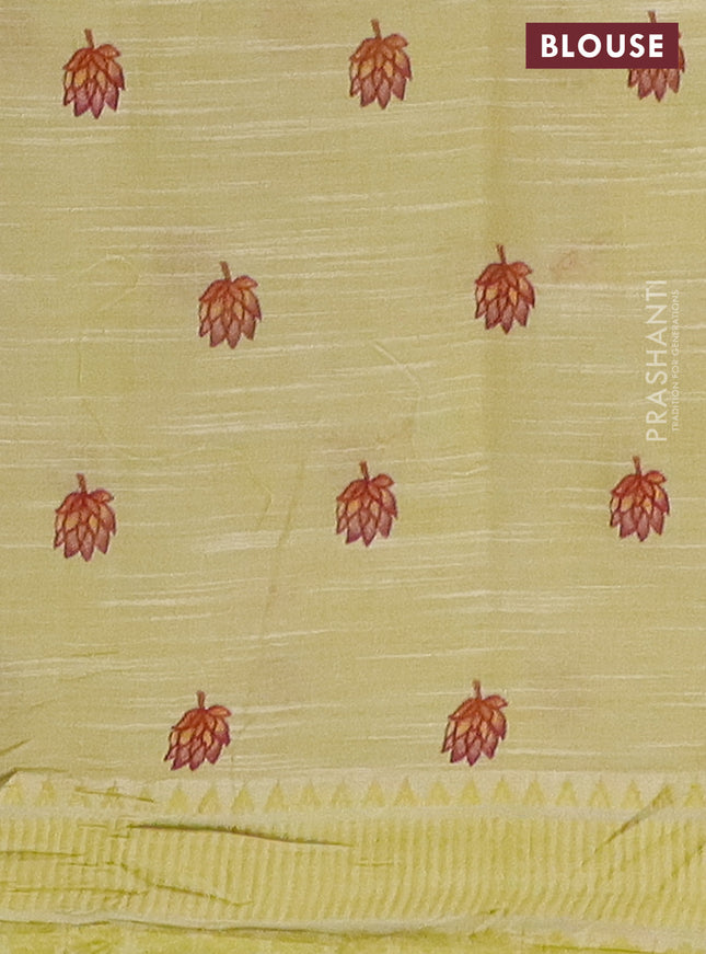 Mangalgiri cotton saree baby pink and lime green with allover floral prints and thread woven border