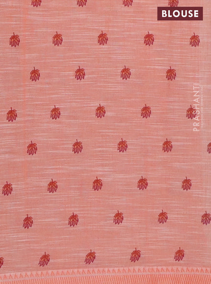 Mangalgiri cotton saree pastel grey and orange with allover floral prints and thread woven border