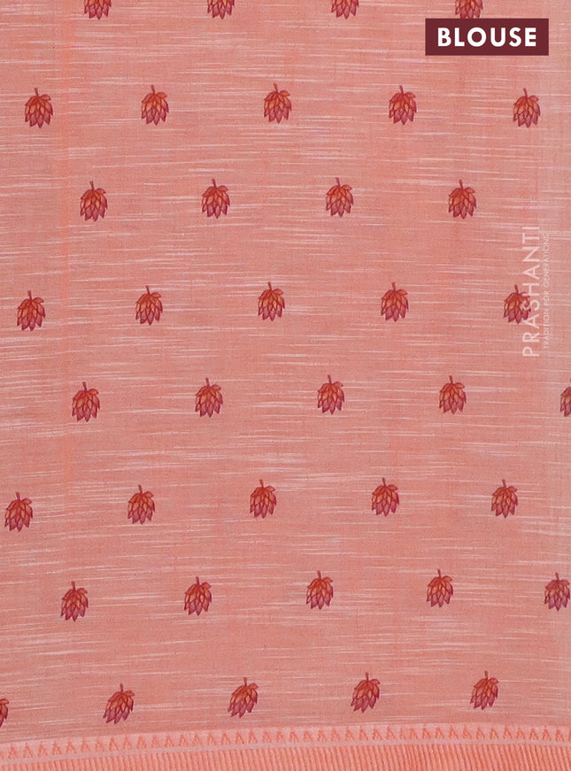 Mangalgiri cotton saree pastel grey and orange with allover floral prints and thread woven border