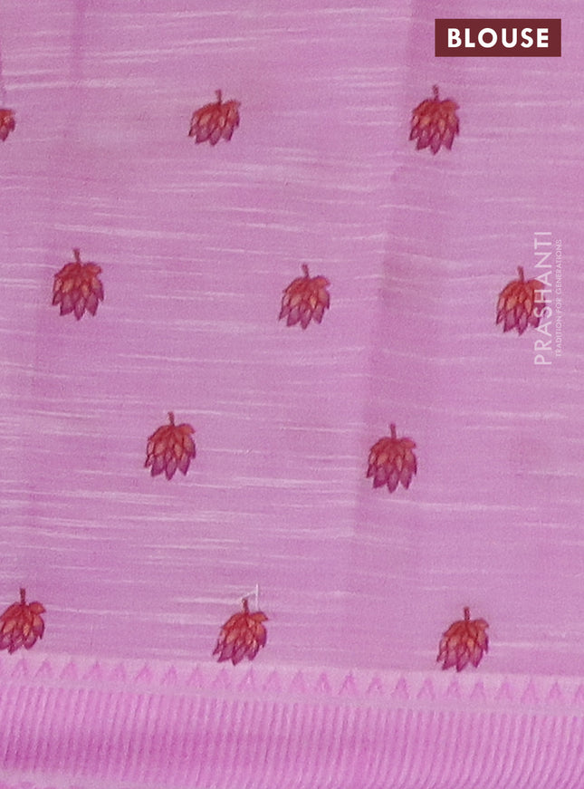 Mangalgiri cotton saree sandal and off white lotus pink with allover floral prints and thread woven border