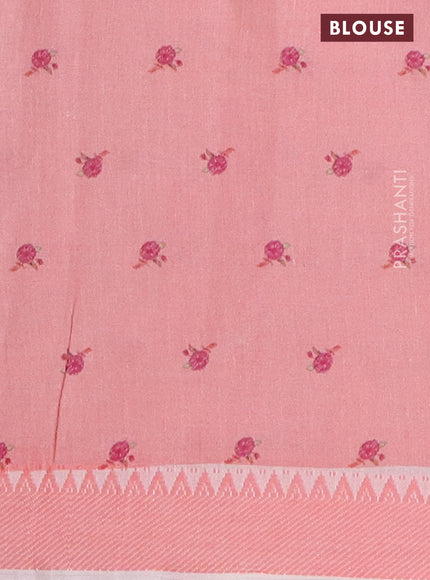 Mangalgiri cotton saree beige and peach orange with allover floral prints and thread woven border