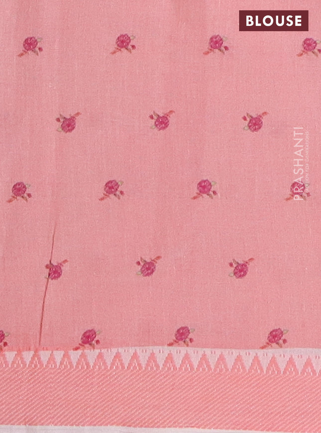 Mangalgiri cotton saree beige and peach orange with allover floral prints and thread woven border